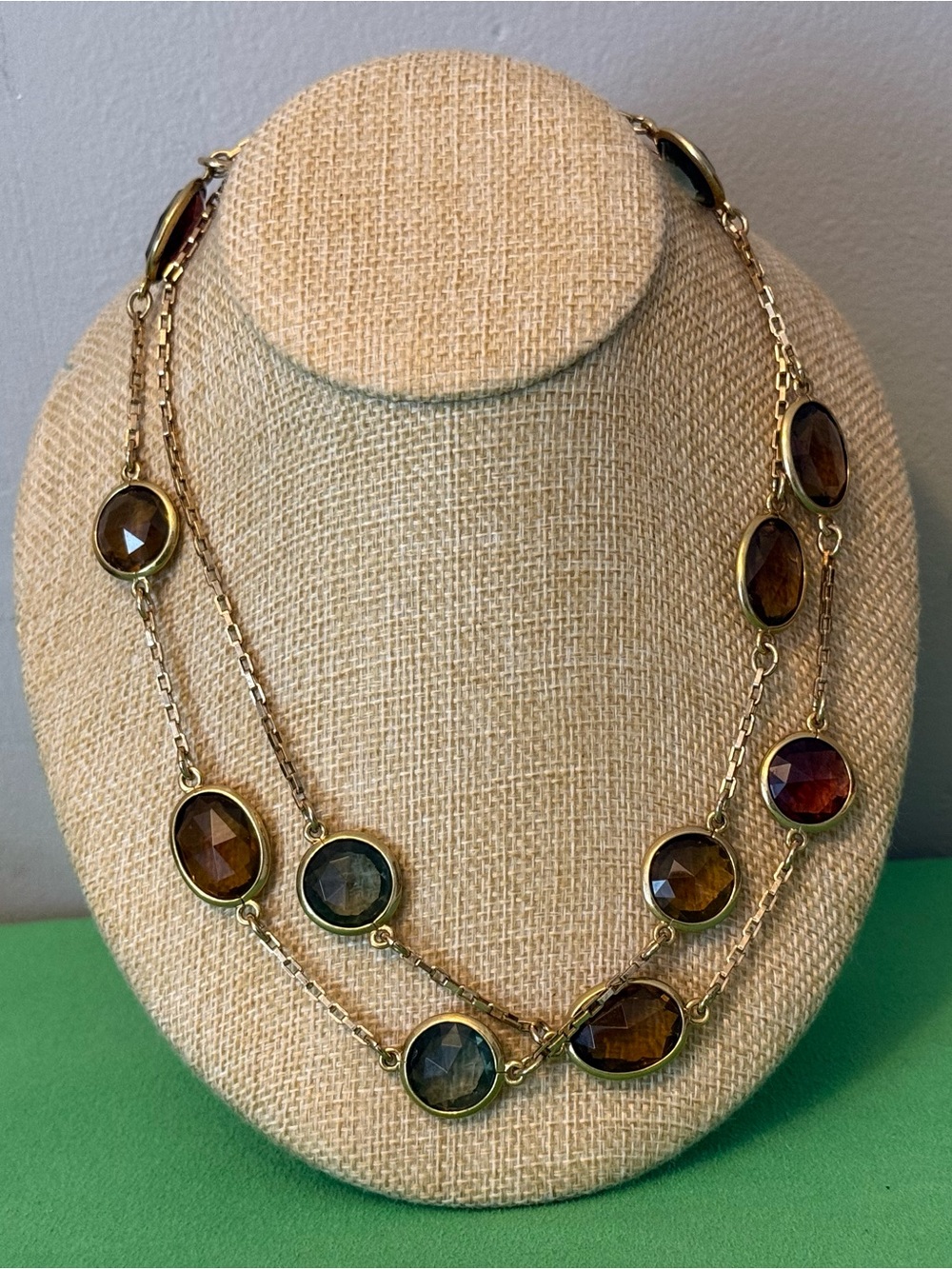 Gold-Tone Multi-Stone Necklace with Smoky Brown Crystals